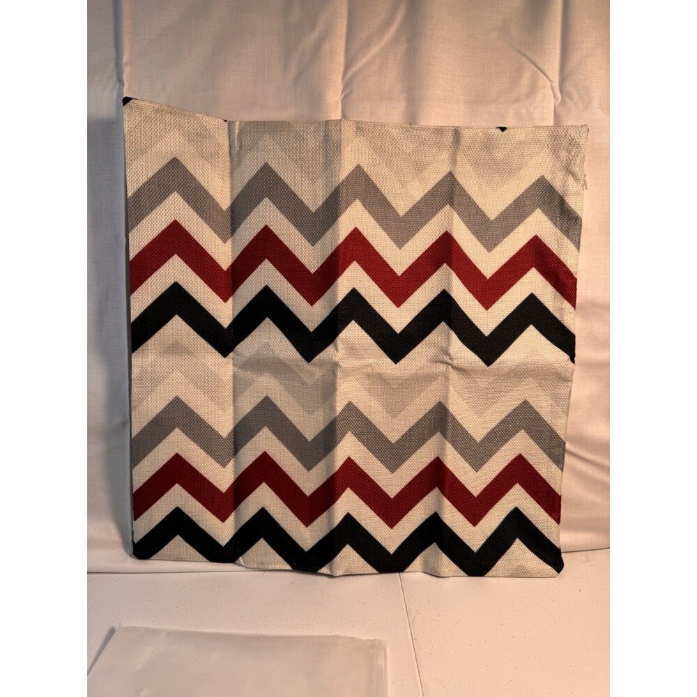 Throw Pillow Chevron Zigzag Throw Pillow Cover Grey White  Red 17x17
